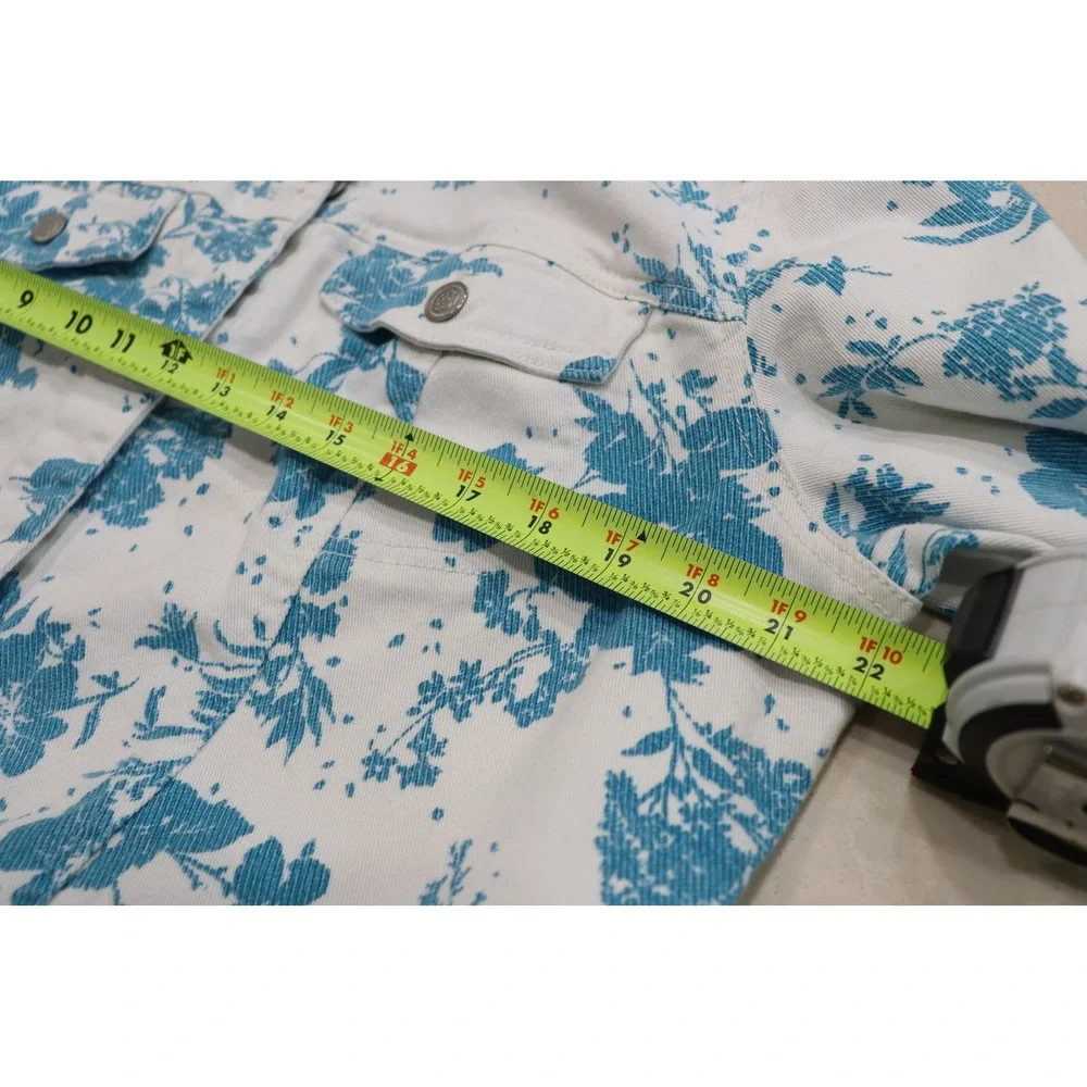Denim & Co Summer Teal & White Twill Jean Jacket Large